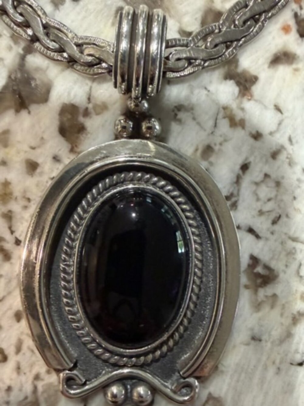 Awesome Sterling Silver + Black Onyx Pendant on 18" Sterling Silver Chunky Chain